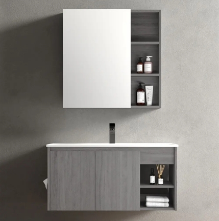 KQ-P0914/9610 瓷盆發泡板浴櫃組/寬100CM/右開放/附衛生紙口