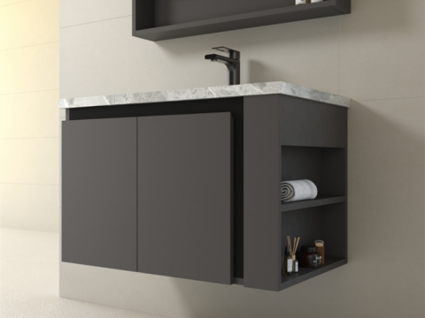 KQ-S3282 瓷盆不鏽鋼浴櫃組/寬80CM (右開放):圖片 3