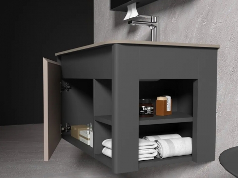 KQ-S3582 瓷盆不鏽鋼烤漆浴櫃組/寬80CM/右開放:圖片 3