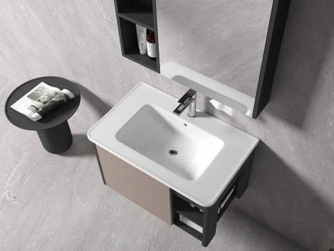 KQ-S3582 瓷盆不鏽鋼烤漆浴櫃組/寬80CM/右開放:圖片 2