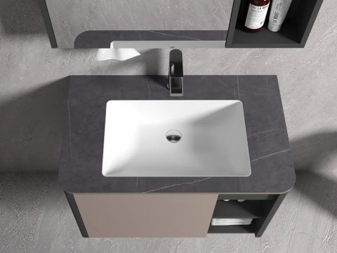 KQ-S3582 瓷盆不鏽鋼烤漆浴櫃組/寬80CM/右開放:圖片 5